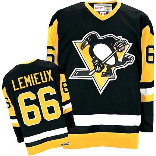 Men's CCM Pittsburgh Penguins 66 Mario Lemieux Authentic Black Throwback NHL Jersey