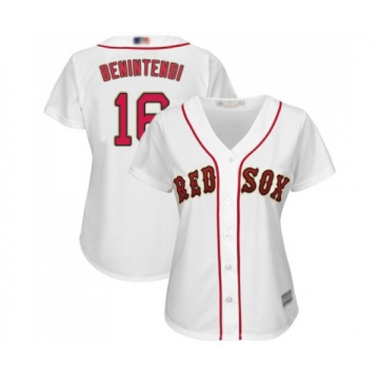 Women's Boston Red Sox 16 Andrew Benintendi Authentic White 2019 Gold Program Cool Base Baseball Jersey