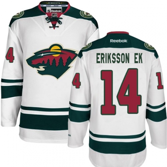 Women's Reebok Minnesota Wild 14 Joel Eriksson Ek Authentic White Away NHL Jersey