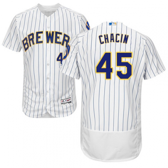 Men's Majestic Milwaukee Brewers 45 Jhoulys Chacin White Alternate Flex Base Authentic Collection MLB Jersey