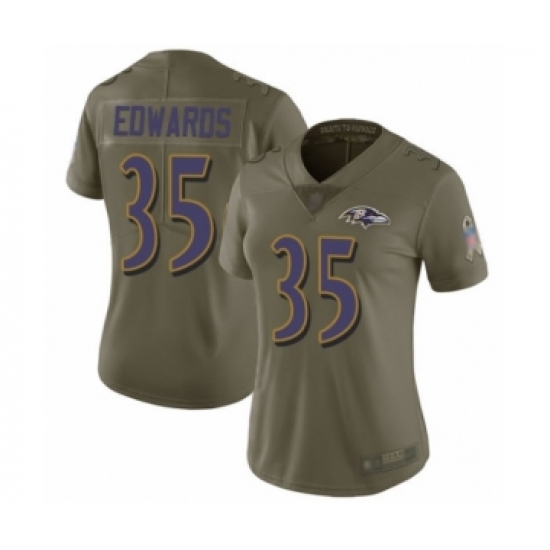 Women's Baltimore Ravens 35 Gus Edwards Limited Olive 2017 Salute to Service Football Jersey