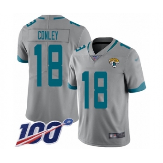 Youth Jacksonville Jaguars 18 Chris Conley Silver Inverted Legend Limited 100th Season Football Jersey