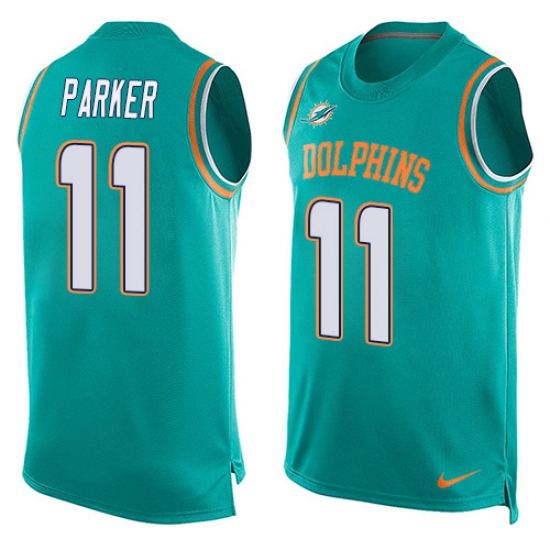 Men's Nike Miami Dolphins 11 DeVante Parker Limited Aqua Green Player Name & Number Tank Top NFL Jersey