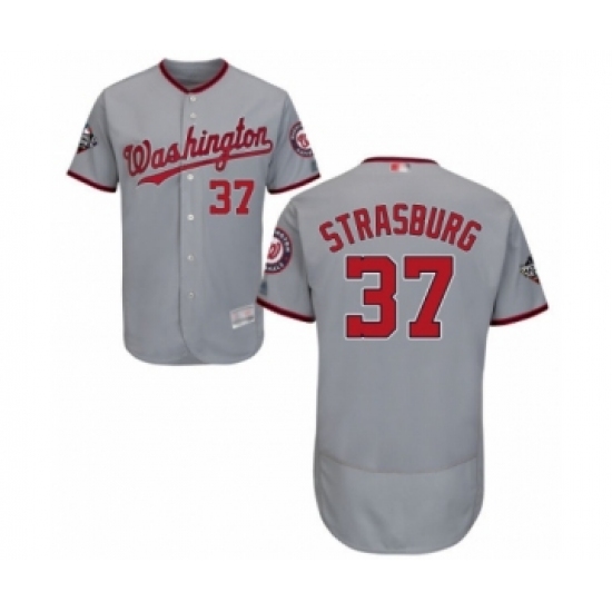 Men's Washington Nationals 37 Stephen Strasburg Grey Road Flex Base Authentic Collection 2019 World Series Bound Baseball Jersey