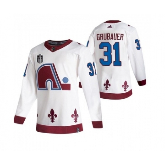 Men's Colorado Avalanche 31 Philipp Grubauer White 2022 Stanley Cup Final Patch Reverse Retro Stitched Jersey