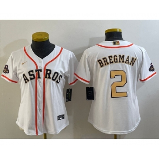 Women's Houston Astros 2 Alex Bregman 2023 White Gold World Serise Champions Cool Base Stitched Jersey