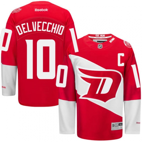 Men's Reebok Detroit Red Wings 10 Alex Delvecchio Premier Red 2016 Stadium Series NHL Jersey