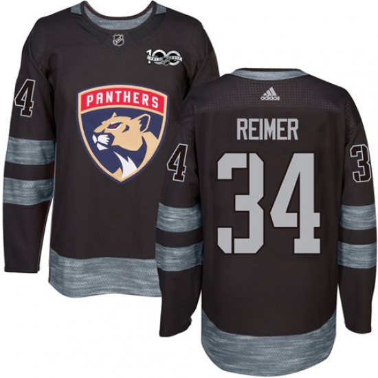 Men's Adidas Florida Panthers 34 James Reimer Authentic Black 1917-2017 100th Anniversary NHL Jersey