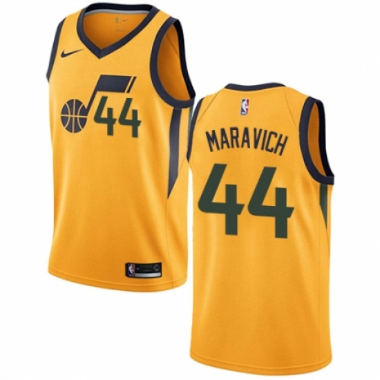 Men's Nike Utah Jazz 44 Pete Maravich Swingman Gold NBA Jersey Statement Edition