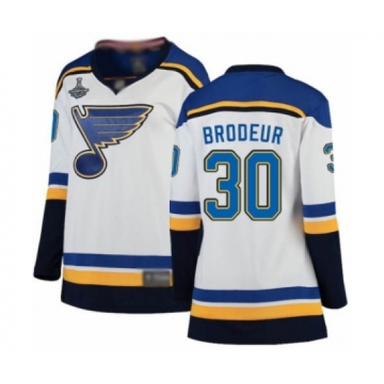 Women's St. Louis Blues 30 Martin Brodeur Fanatics Branded White Away Breakaway 2019 Stanley Cup Champions Hockey Jersey