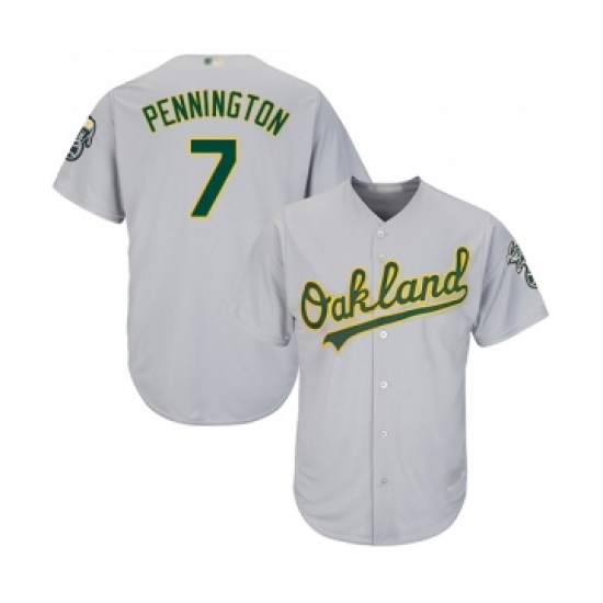 Men's Oakland Athletics 7 Cliff Pennington Replica Grey Road Cool Base Baseball Jersey