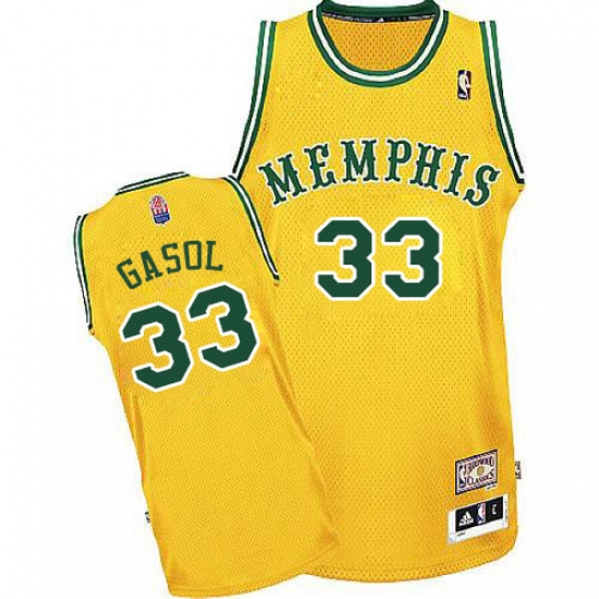 Men's Adidas Memphis Grizzlies 33 Marc Gasol Authentic Gold ABA Hardwood Classic NBA Jersey