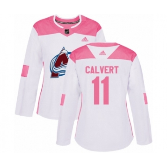 Women's Adidas Colorado Avalanche 11 Matt Calvert Authentic White Pink Fashion NHL Jersey
