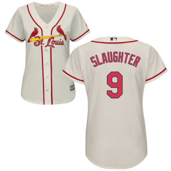 Women's Majestic St. Louis Cardinals 9 Enos Slaughter Replica Cream Alternate Cool Base MLB Jersey