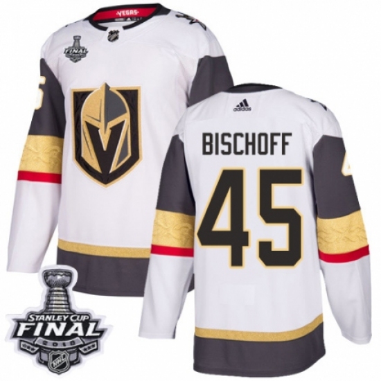 Youth Adidas Vegas Golden Knights 45 Jake Bischoff Authentic White Away 2018 Stanley Cup Final NHL Jersey