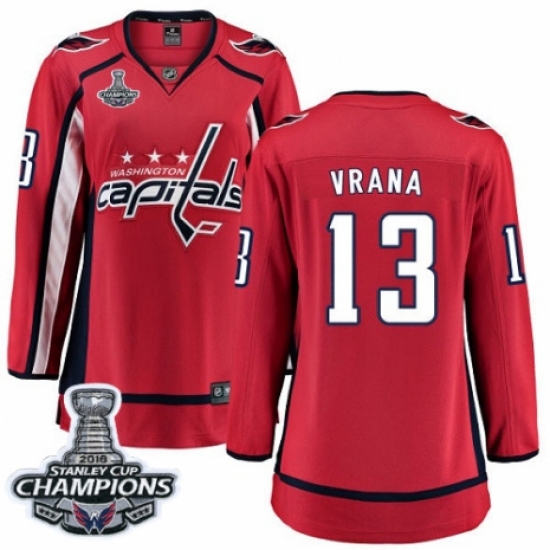 Women's Washington Capitals 13 Jakub Vrana Fanatics Branded Red Home Breakaway 2018 Stanley Cup Final Champions NHL Jersey