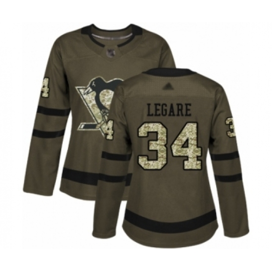 Women's Pittsburgh Penguins 34 Nathan Legare Authentic Green Salute to Service Hockey Jersey