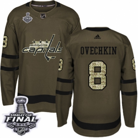 Men's Adidas Washington Capitals 8 Alex Ovechkin Authentic Green Salute to Service 2018 Stanley Cup Final NHL Jersey