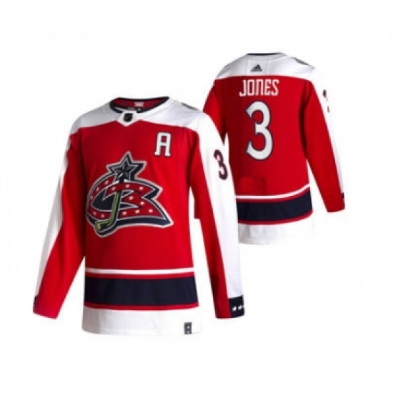 Men's Columbus Blue Jackets 3 Seth Jones Red 2020-21 Reverse Retro Alternate Hockey Jersey