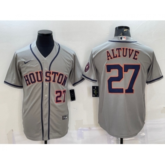 Men's Houston Astros 27 Jose Altuve Number Grey With Patch Stitched MLB Cool Base Nike Jersey