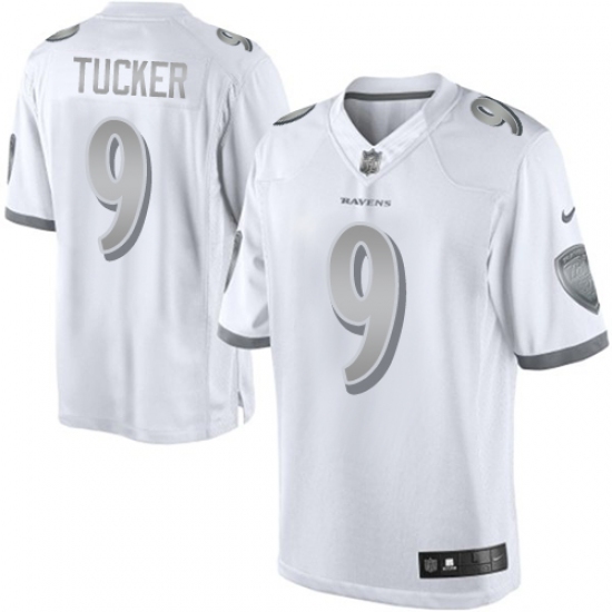 Women's Nike Baltimore Ravens 9 Justin Tucker Limited White Platinum NFL Jersey