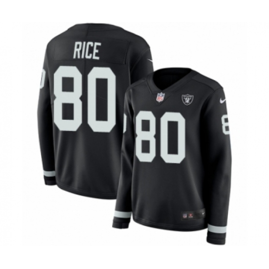 Women's Nike Oakland Raiders 80 Jerry Rice Limited Black Therma Long Sleeve NFL Jersey