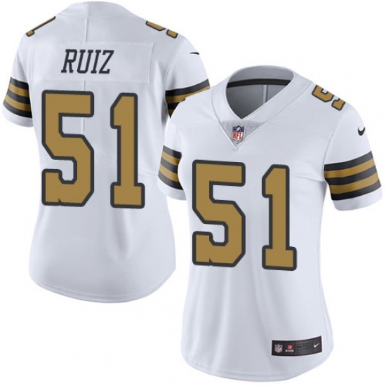 Women's New Orleans Saints 51 Cesar Ruiz White Stitched NFL Limited Rush Jersey