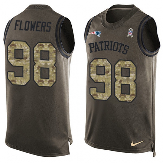 Men's Nike New England Patriots 98 Trey Flowers Limited Green Salute to Service Tank Top NFL Jersey