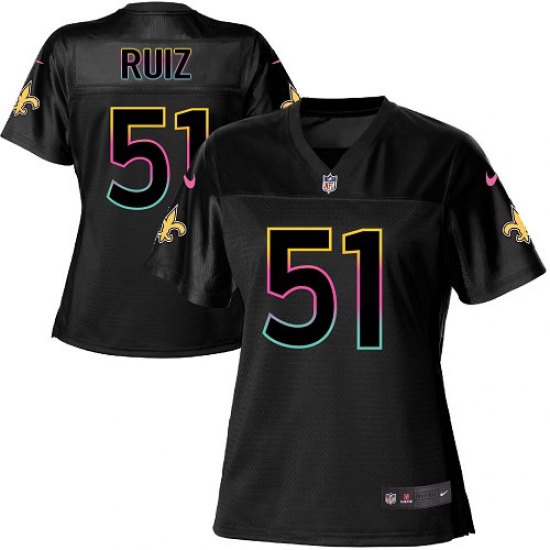 Women's New Orleans Saints 51 Cesar Ruiz Black NFL Fashion Game Jersey