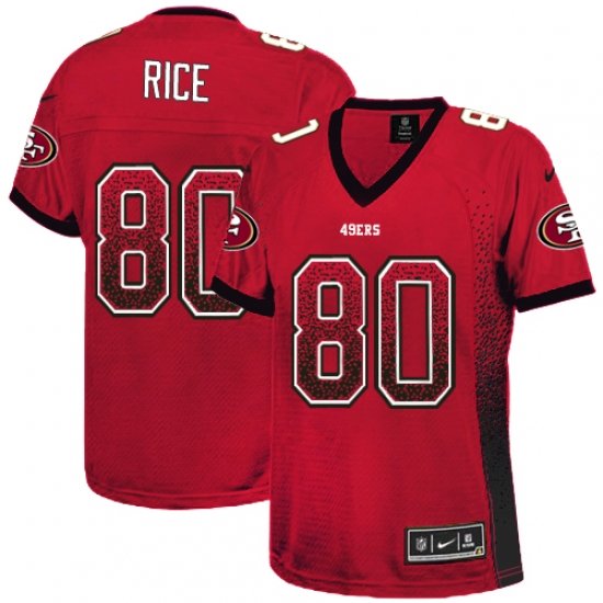 Women's Nike San Francisco 49ers 80 Jerry Rice Elite Red Drift Fashion NFL Jersey