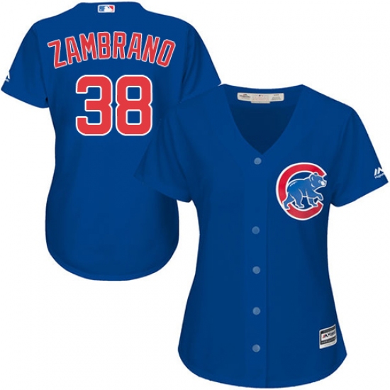 Women's Majestic Chicago Cubs 38 Carlos Zambrano Authentic Royal Blue Alternate MLB Jersey