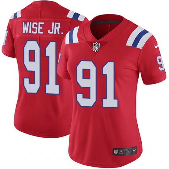 Women's Nike New England Patriots 91 Deatrich Wise Jr Red Alternate Vapor Untouchable Limited Player NFL Jersey