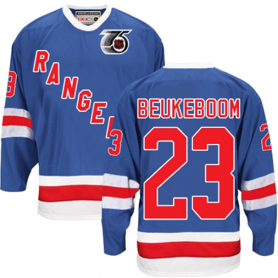 Men's CCM New York Rangers 23 Jeff Beukeboom Authentic Royal Blue 75TH Throwback NHL Jersey