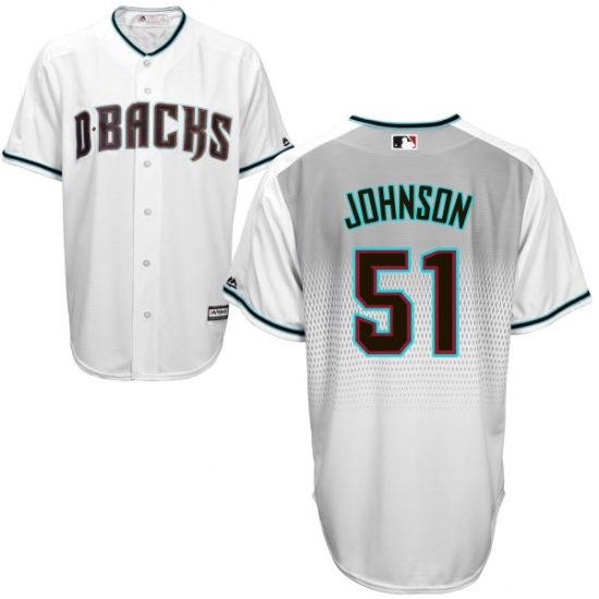 Men's Majestic Arizona Diamondbacks 51 Randy Johnson Authentic White/Capri Cool Base MLB Jersey