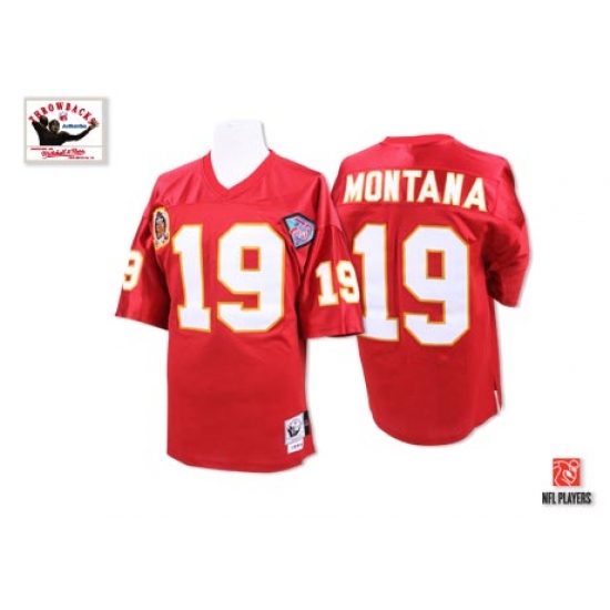 Mitchell and Ness Kansas City Chiefs 19 Joe Montana Red 75th Anniversary Authentic Throwback NFL Jersey