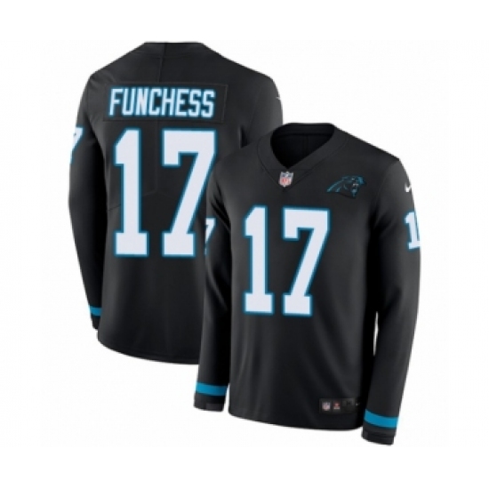 Youth Nike Carolina Panthers 17 Devin Funchess Limited Black Therma Long Sleeve NFL Jersey