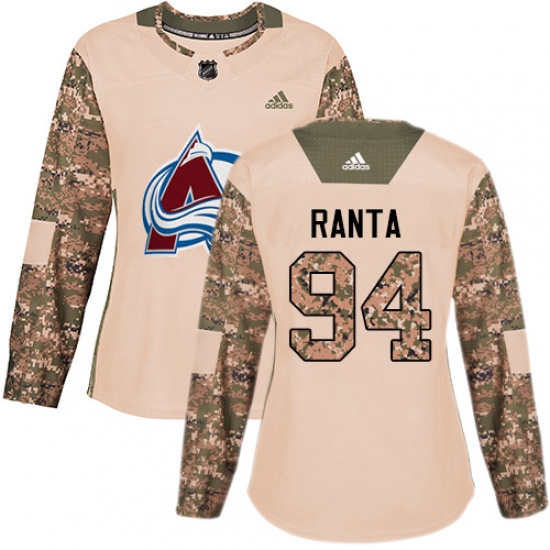 Women's Adidas Colorado Avalanche 94 Sampo Ranta Authentic Camo Veterans Day Practice NHL Jersey