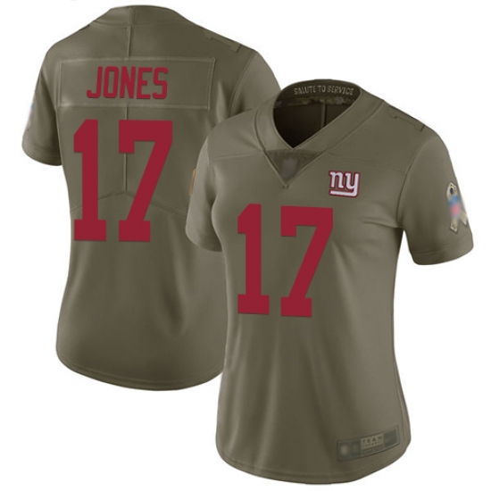 Women's Nike New York Giants 17 Daniel Jones Olive Stitched NFL Limited 2017 Salute to Service Jersey