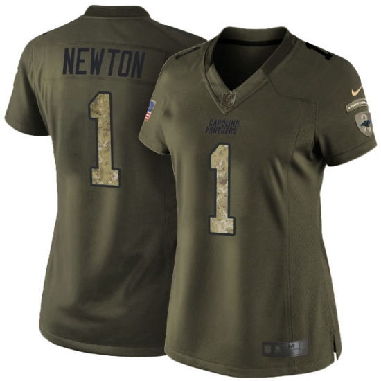 Women's Nike Carolina Panthers 1 Cam Newton Elite Green Salute to Service NFL Jersey