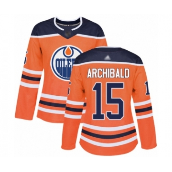 Women's Edmonton Oilers 15 Josh Archibald Authentic Orange Home Hockey Jersey