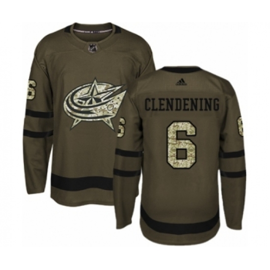 Men's Adidas Columbus Blue Jackets 6 Adam Clendening Authentic Green Salute to Service NHL Jersey