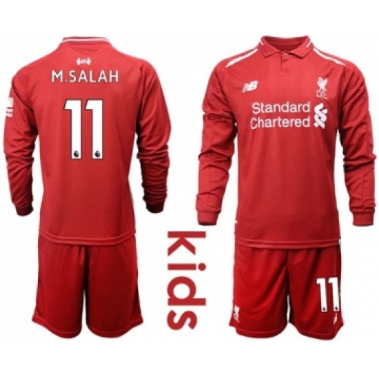 Liverpool 11 M.Salah Home Long Sleeves Kid Soccer Club Jersey