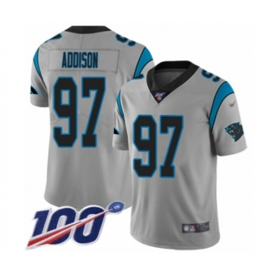 Men's Carolina Panthers 97 Mario Addison Silver Inverted Legend Limited 100th Season Football Jersey