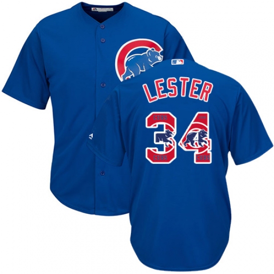 Men's Majestic Chicago Cubs 34 Jon Lester Authentic Royal Blue Team Logo Fashion Cool Base MLB Jersey