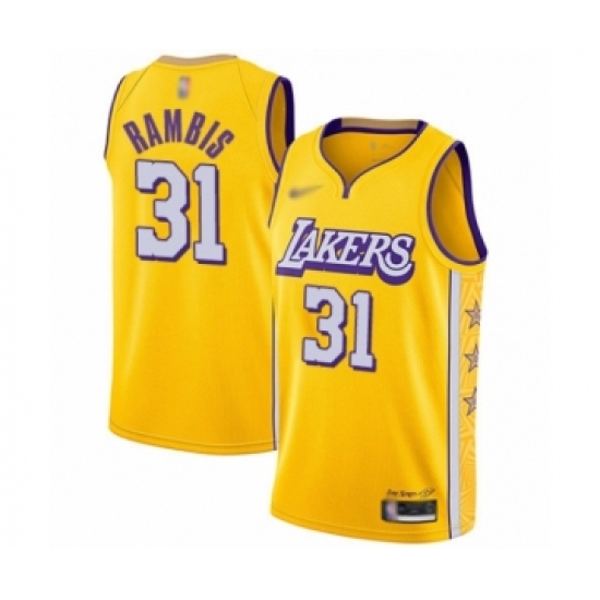 Youth Los Angeles Lakers 31 Kurt Rambis Swingman Gold Basketball Jersey - 2019 20 City Edition