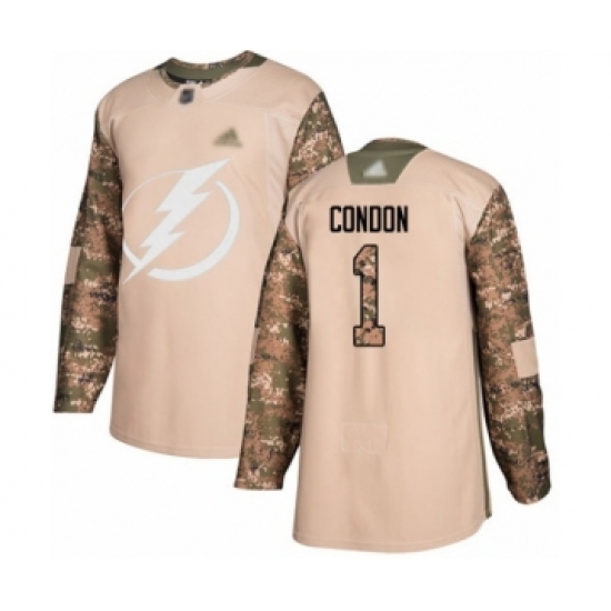 Men's Tampa Bay Lightning 1 Mike Condon Authentic Camo Veterans Day Practice Hockey Jersey