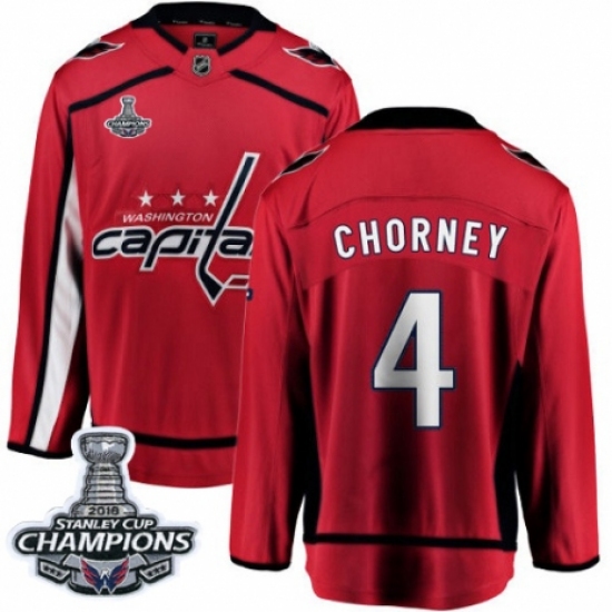 Youth Washington Capitals 4 Taylor Chorney Fanatics Branded Red Home Breakaway 2018 Stanley Cup Final Champions NHL Jersey