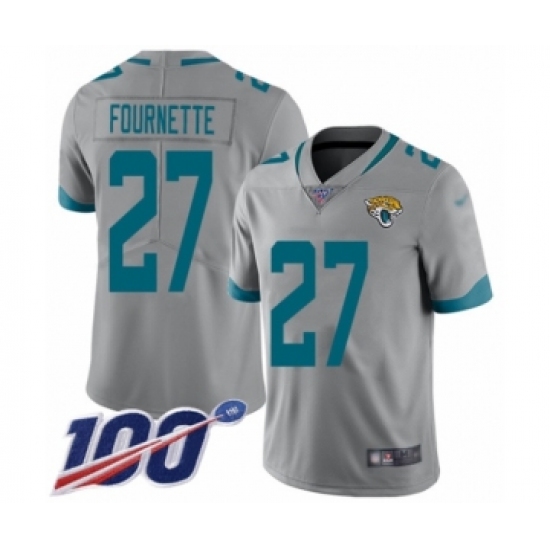 Men's Jacksonville Jaguars 27 Leonard Fournette Silver Inverted Legend Limited 100th Season Football Jersey