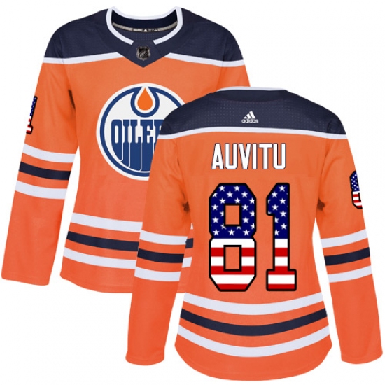 Women's Adidas Edmonton Oilers 81 Yohann Auvitu Authentic Orange USA Flag Fashion NHL Jersey