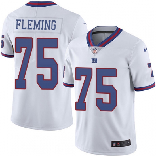 Youth New York Giants 75 Cameron Fleming White Stitched Limited Rush Jersey